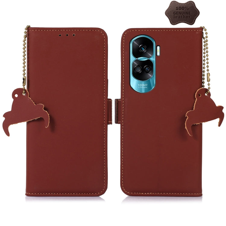 For Honor 90 Lite / X50i 5G Genuine Leather Magnetic RFID Leather Phone Case(Coffee)