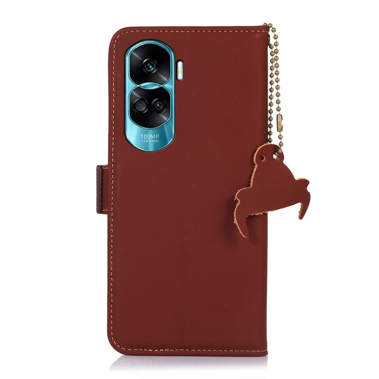For Honor 90 Lite / X50i 5G Genuine Leather Magnetic RFID Leather Phone Case(Coffee)