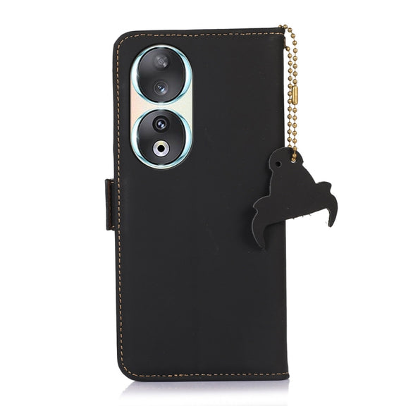 For Honor 90 5G Genuine Leather Magnetic RFID Leather Phone Case(Black)