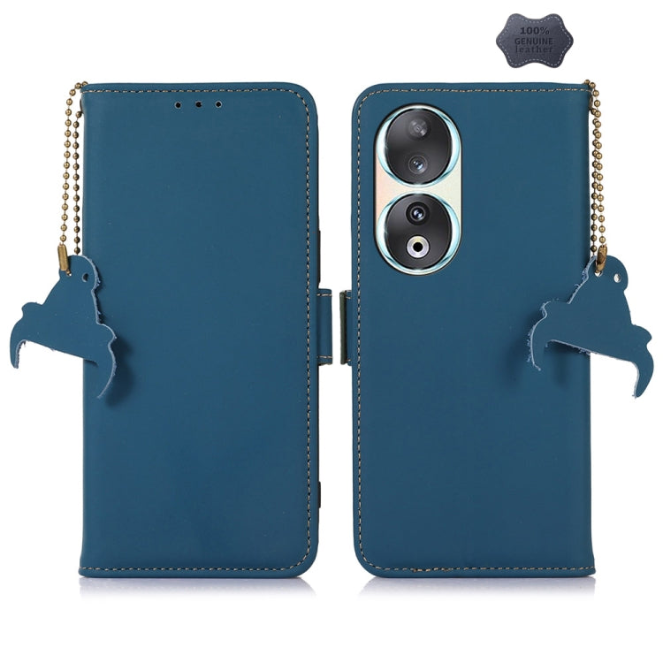 For Honor 90 5G Genuine Leather Magnetic RFID Leather Phone Case(Blue)