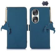 For Honor 90 5G Genuine Leather Magnetic RFID Leather Phone Case(Blue)