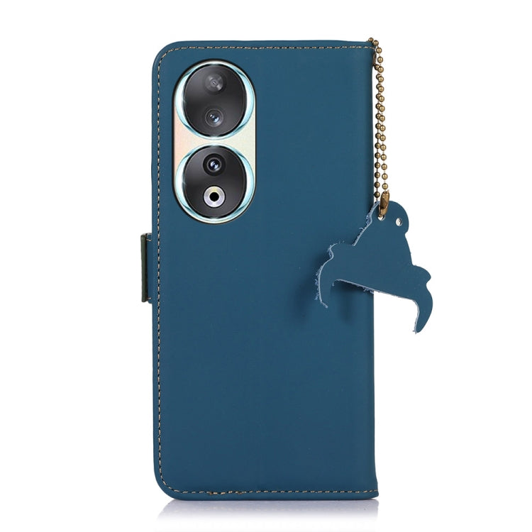For Honor 90 5G Genuine Leather Magnetic RFID Leather Phone Case(Blue)