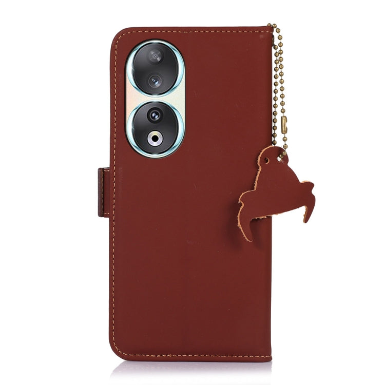 For Honor 90 5G Genuine Leather Magnetic RFID Leather Phone Case(Coffee)