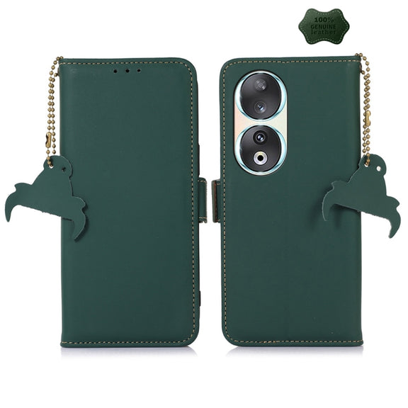 For Honor 90 5G Genuine Leather Magnetic RFID Leather Phone Case(Green)