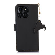 For Honor X6a Genuine Leather Magnetic RFID Leather Phone Case(Black)