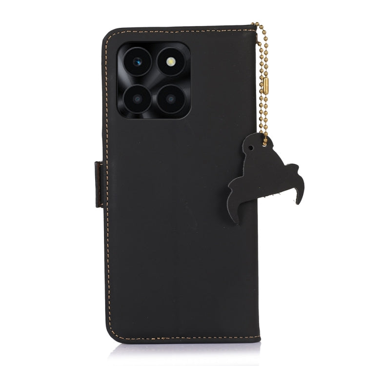 For Honor X6a Genuine Leather Magnetic RFID Leather Phone Case(Black)