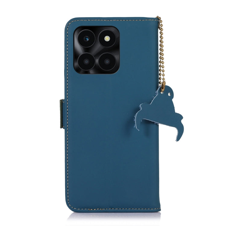 For Honor X6a Genuine Leather Magnetic RFID Leather Phone Case(Blue)