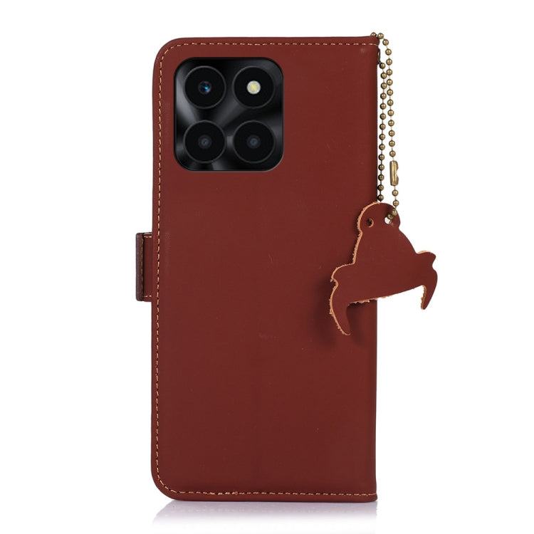 For Honor X6a Genuine Leather Magnetic RFID Leather Phone Case(Coffee)