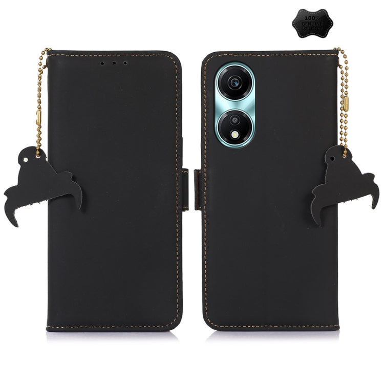 For Honor X5 Plus Genuine Leather Magnetic RFID Leather Phone Case(Black)