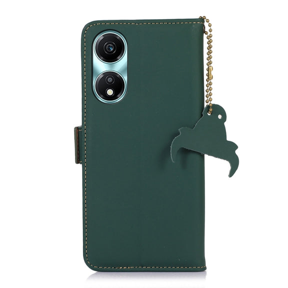 For Honor X5 Plus Genuine Leather Magnetic RFID Leather Phone Case(Green)