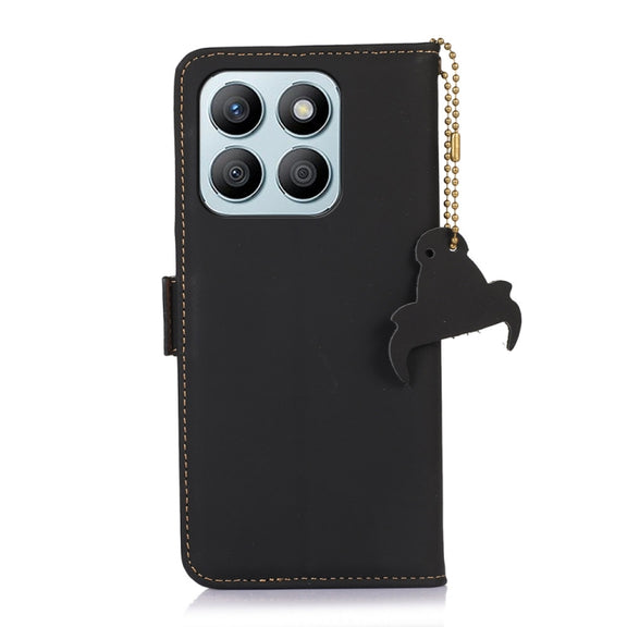 For Honor X8b Genuine Leather Magnetic RFID Leather Phone Case(Black)