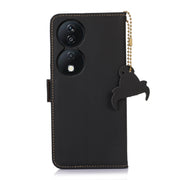 For Honor X7b Genuine Leather Magnetic RFID Leather Phone Case(Black)