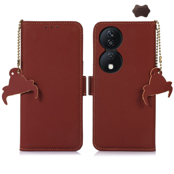 For Honor X7b Genuine Leather Magnetic RFID Leather Phone Case(Coffee)