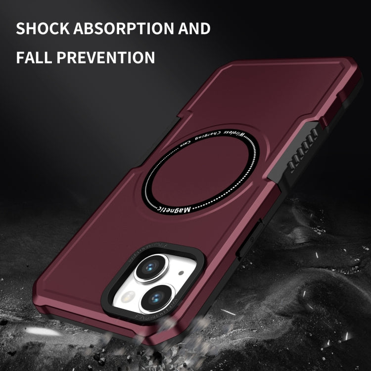 For iPhone 15 Plus MagSafe Shockproof Armor Phone Case(Wine Red)
