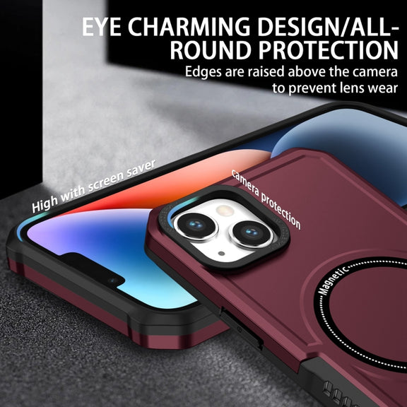 For iPhone 15 Plus MagSafe Shockproof Armor Phone Case(Wine Red)
