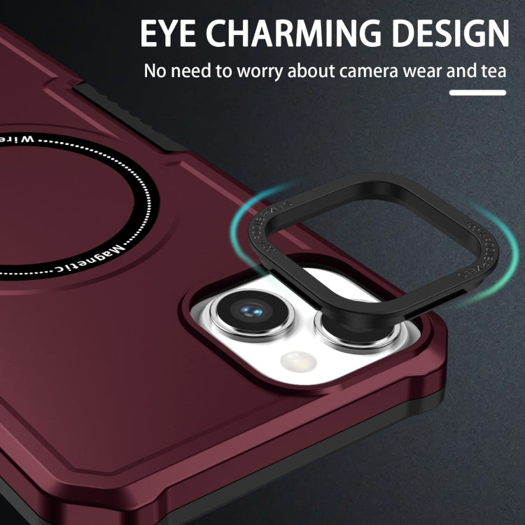 For iPhone 15 Plus MagSafe Shockproof Armor Phone Case(Wine Red)