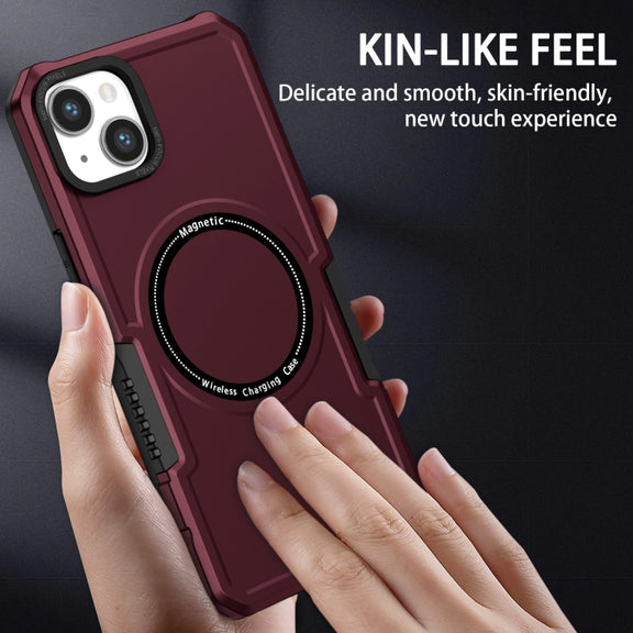 For iPhone 15 Plus MagSafe Shockproof Armor Phone Case(Wine Red)