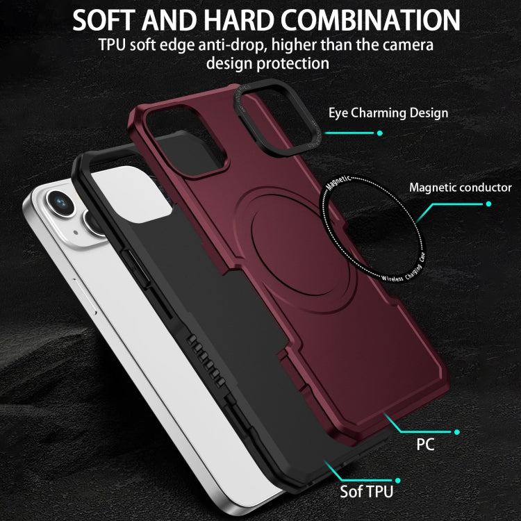 For iPhone 15 Plus MagSafe Shockproof Armor Phone Case(Wine Red)