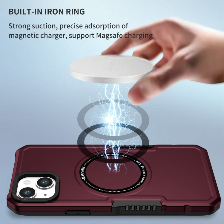 For iPhone 15 Plus MagSafe Shockproof Armor Phone Case(Wine Red)
