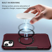 For iPhone 15 Plus MagSafe Shockproof Armor Phone Case(Wine Red)