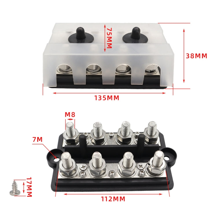 CP-3156 M8 RV Modified Yacht Double-row 4-way Busbar with Dust Cover