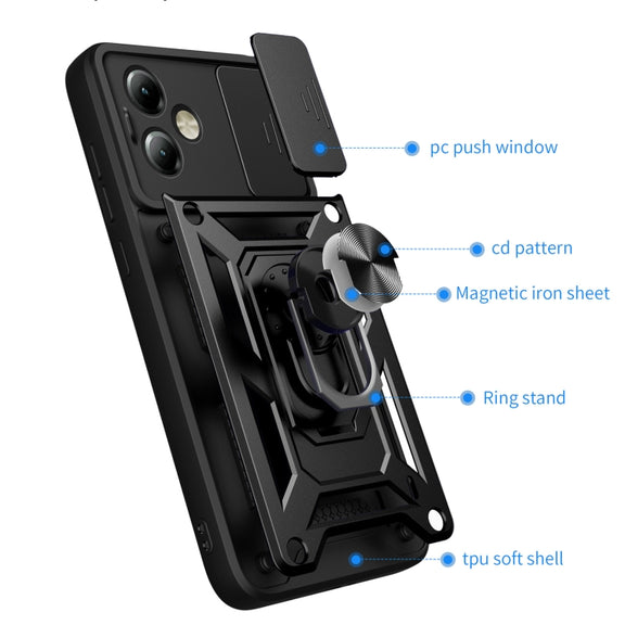 For Motorola Moto G14 Sliding Camera Cover Design TPU+PC Phone Case(Black)