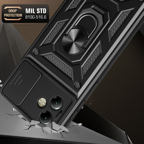 For Motorola Moto G14 Sliding Camera Cover Design TPU+PC Phone Case(Black)