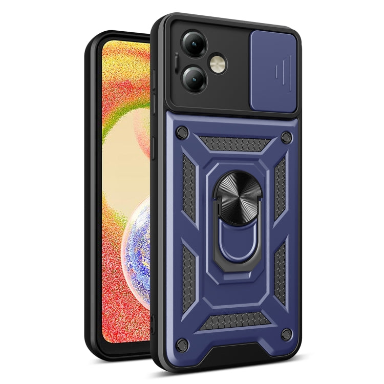 For Motorola Moto G14 Sliding Camera Cover Design TPU Hybrid PC Phone Case(Blue)