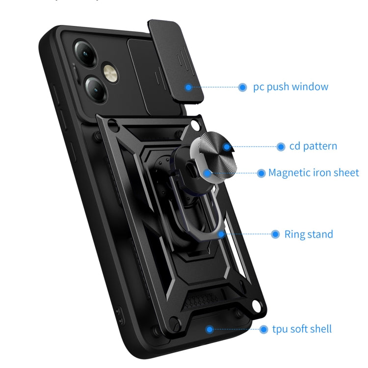 For Motorola Moto G14 Sliding Camera Cover Design TPU Hybrid PC Phone Case(Blue)