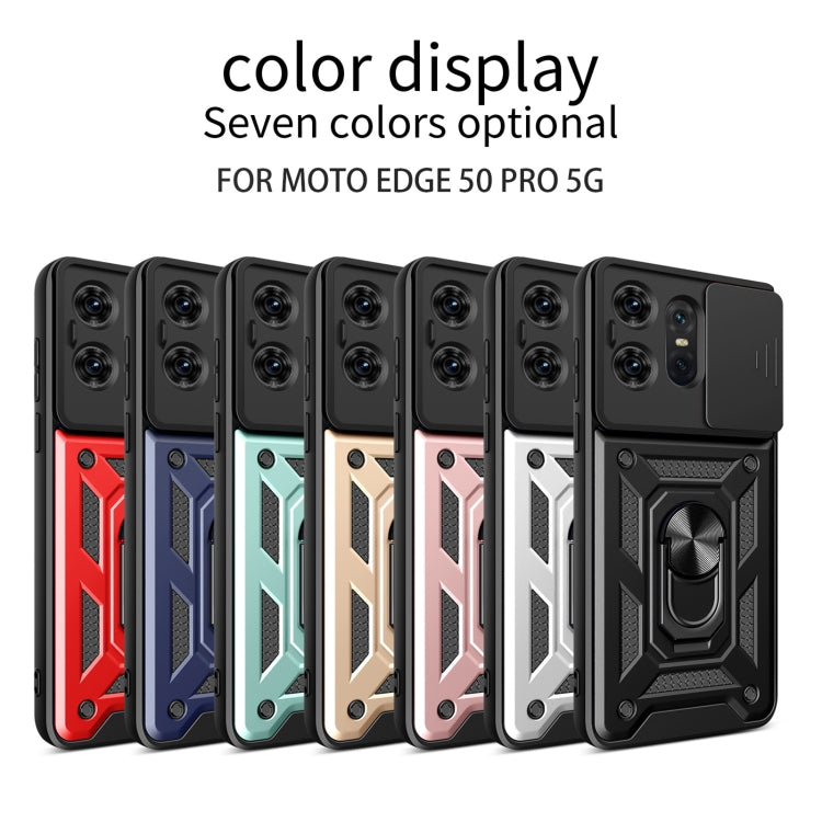 For Motorola Edge 50 Pro Global Sliding Camera Cover Design TPU Hybrid PC Phone Case(Blue)