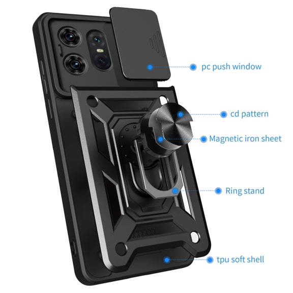 For Motorola Edge 50 Pro Global Sliding Camera Cover Design TPU Hybrid PC Phone Case(Blue)