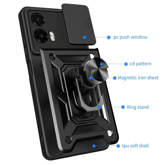 For Motorola Moto G35 5G Global Sliding Camera Cover Design TPU+PC Phone Case(Gold)