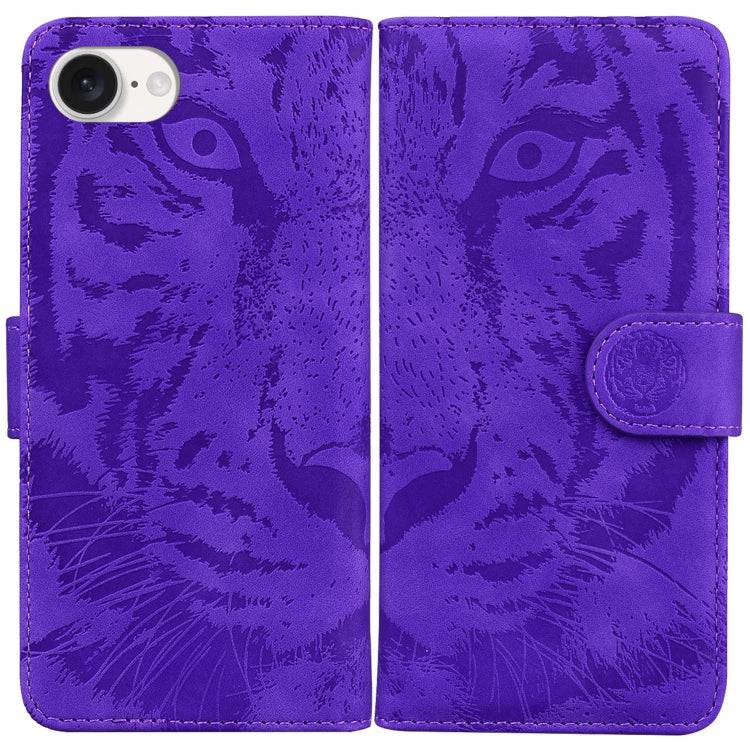 For iPhone 16e Tiger Embossing Pattern Leather Phone Case(Purple)