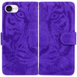 For iPhone 16e Tiger Embossing Pattern Leather Phone Case(Purple) - iPhone 16e Cases by PMC TechLife | Online Shopping South Africa | PMC TechLife | Buy Now Pay Later Mobicred