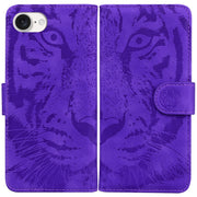 For iPhone 16e Tiger Embossing Pattern Leather Phone Case(Purple)