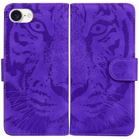 For iPhone 16e Tiger Embossing Pattern Leather Phone Case(Purple)