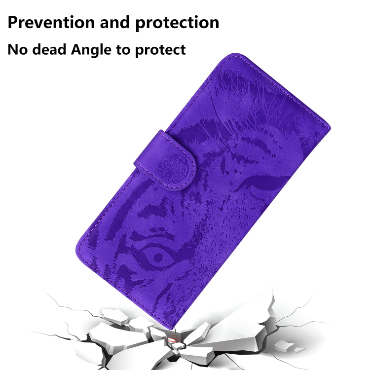 For iPhone 16e Tiger Embossing Pattern Leather Phone Case(Purple)