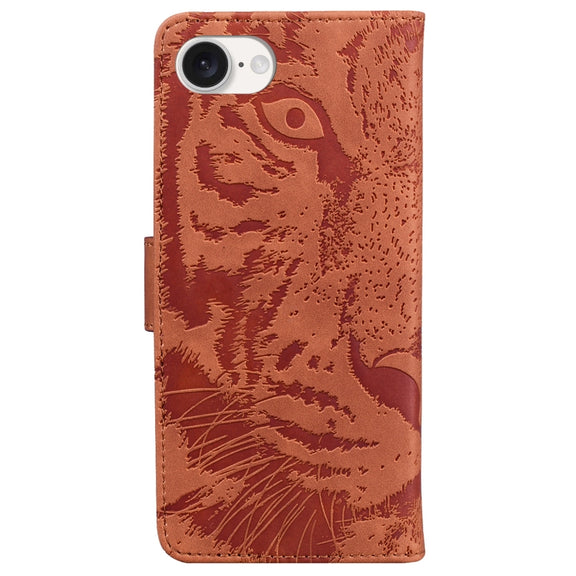 For iPhone 16e Tiger Embossing Pattern Leather Phone Case(Brown)