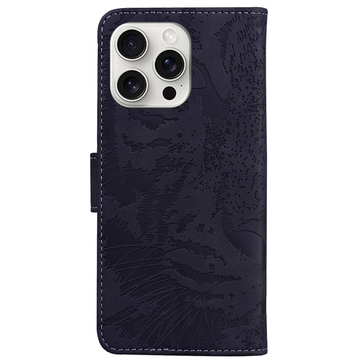For iPhone 16 Pro Max Tiger Embossing Pattern Leather Phone Case(Black)