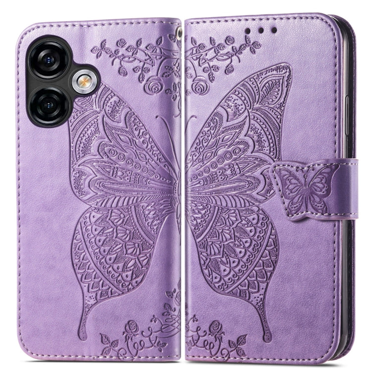 For Ulefone Note 16 Pro Butterfly Love Flower Embossed Leather Phone Case(Light Purple)