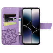 For Ulefone Note 16 Pro Butterfly Love Flower Embossed Leather Phone Case(Light Purple)