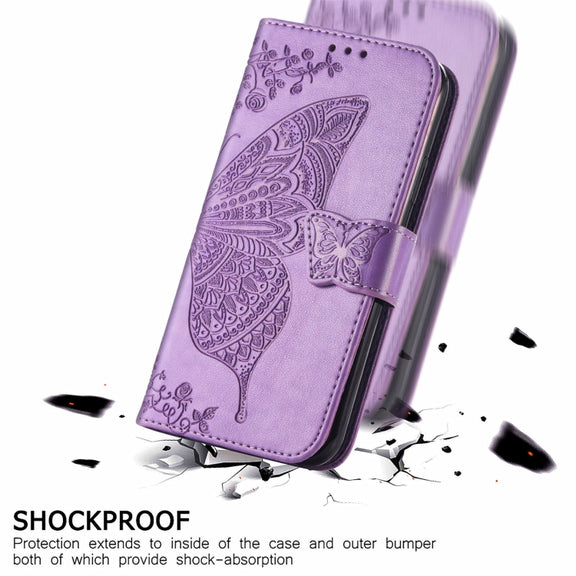 For Ulefone Note 16 Pro Butterfly Love Flower Embossed Leather Phone Case(Light Purple)