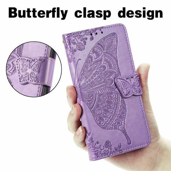 For Ulefone Note 16 Pro Butterfly Love Flower Embossed Leather Phone Case(Light Purple)
