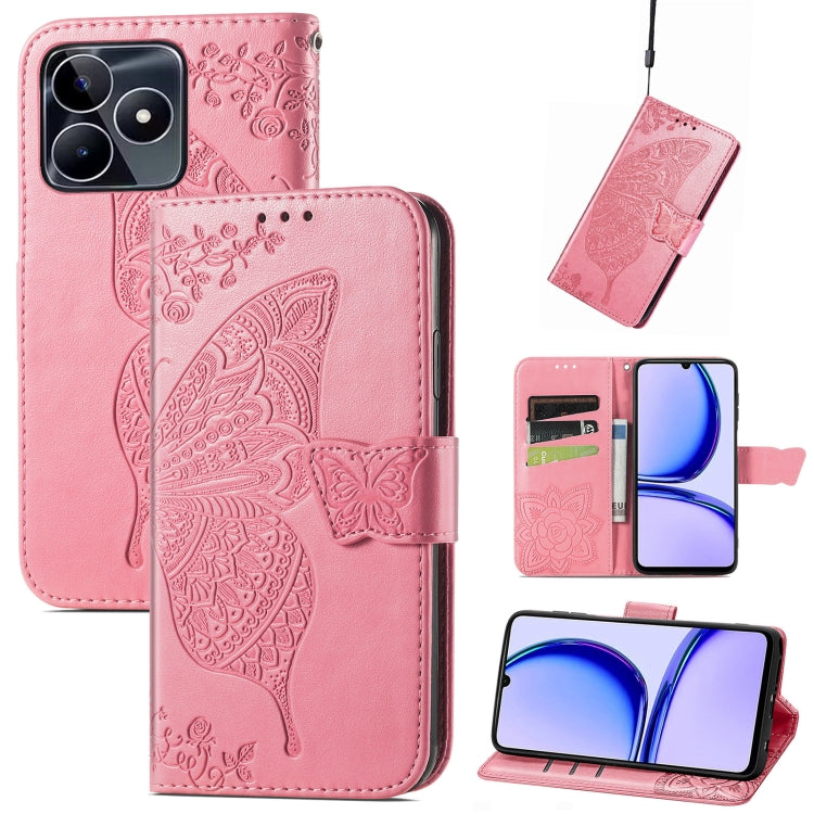 For Realme C53 Butterfly Love Flower Embossed Leather Phone Case(Pink)