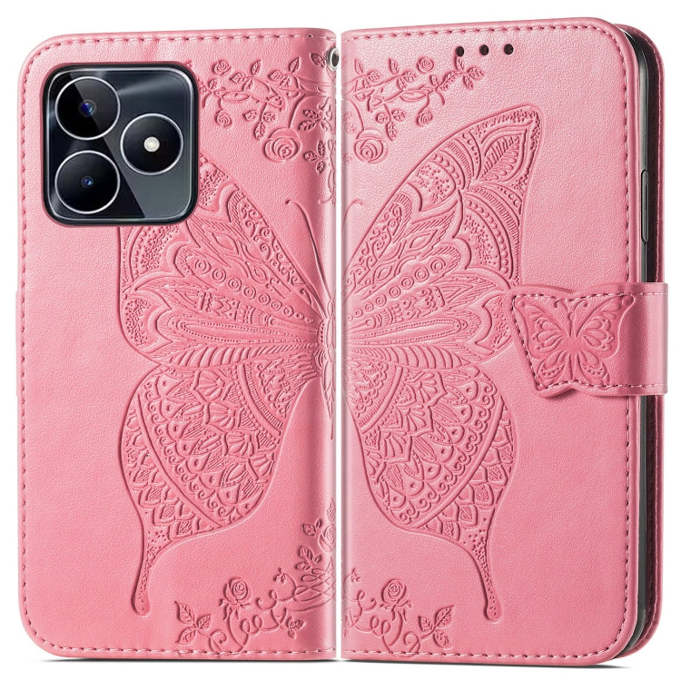 For Realme C53 Butterfly Love Flower Embossed Leather Phone Case(Pink)
