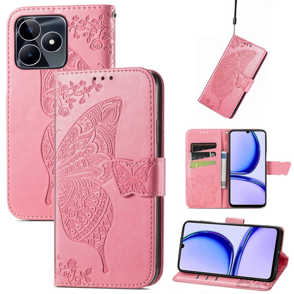 For Realme C53 Butterfly Love Flower Embossed Leather Phone Case(Pink)