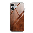 For iPhone 16 Wood Grain Glass Phone Case(Dark Brown) - iPhone 16 Cases by PMC TechLife | Online Shopping South Africa | PMC TechLife | Buy Now Pay Later Mobicred