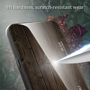 For iPhone 16 Plus Wood Grain Glass Phone Case(Yellow)