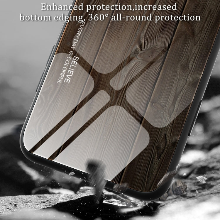 For iPhone 16 Plus Wood Grain Glass Phone Case(Yellow)