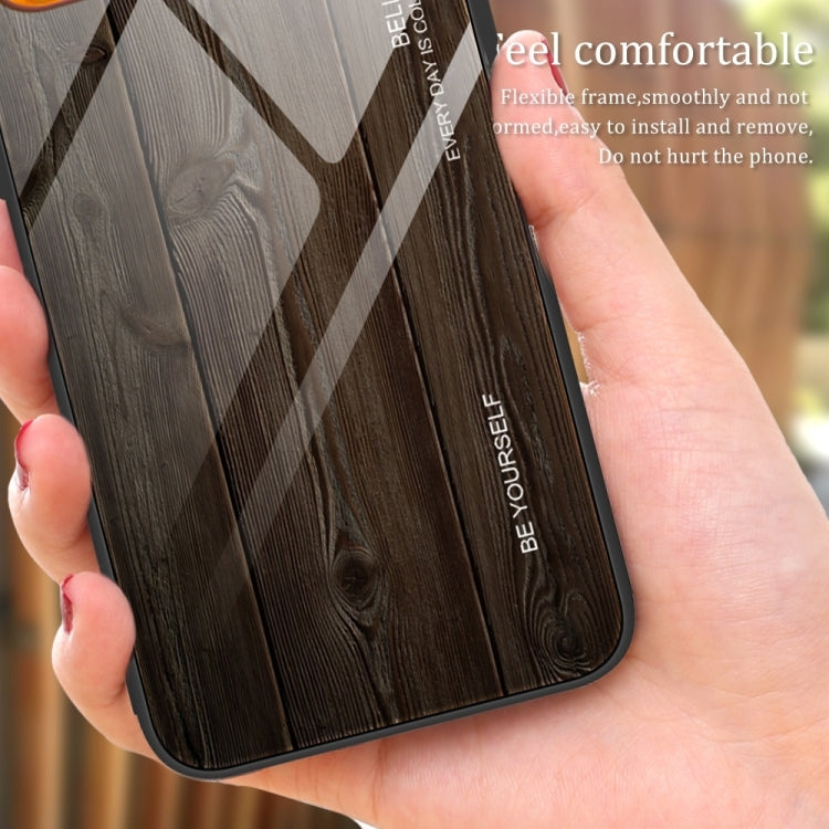 For iPhone 16 Plus Wood Grain Glass Phone Case(Yellow)